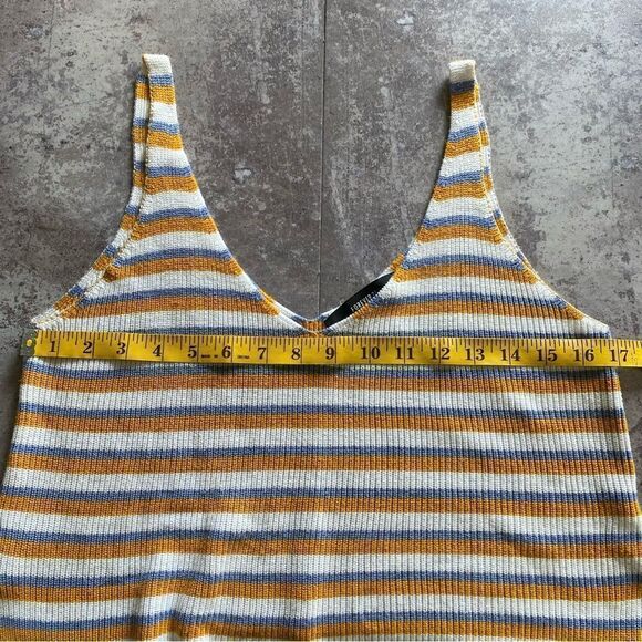 Forever 21 Crop Top Ribbed Stripe V Neck Mustard Periwinkle - Picture 8 of 10